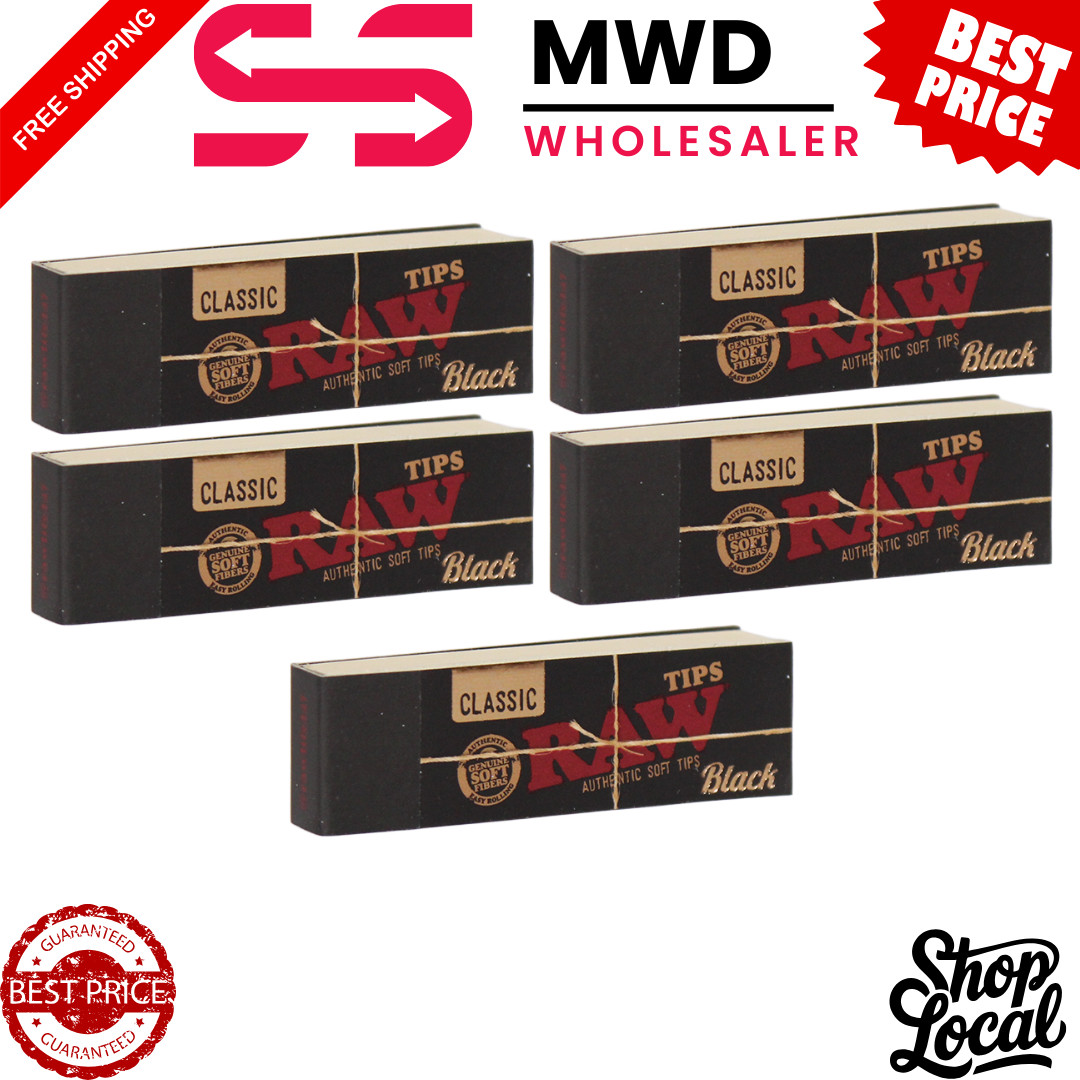 RAW Black Classic Perforated Rolling Tips – 5 Pack – 50 Tips Each