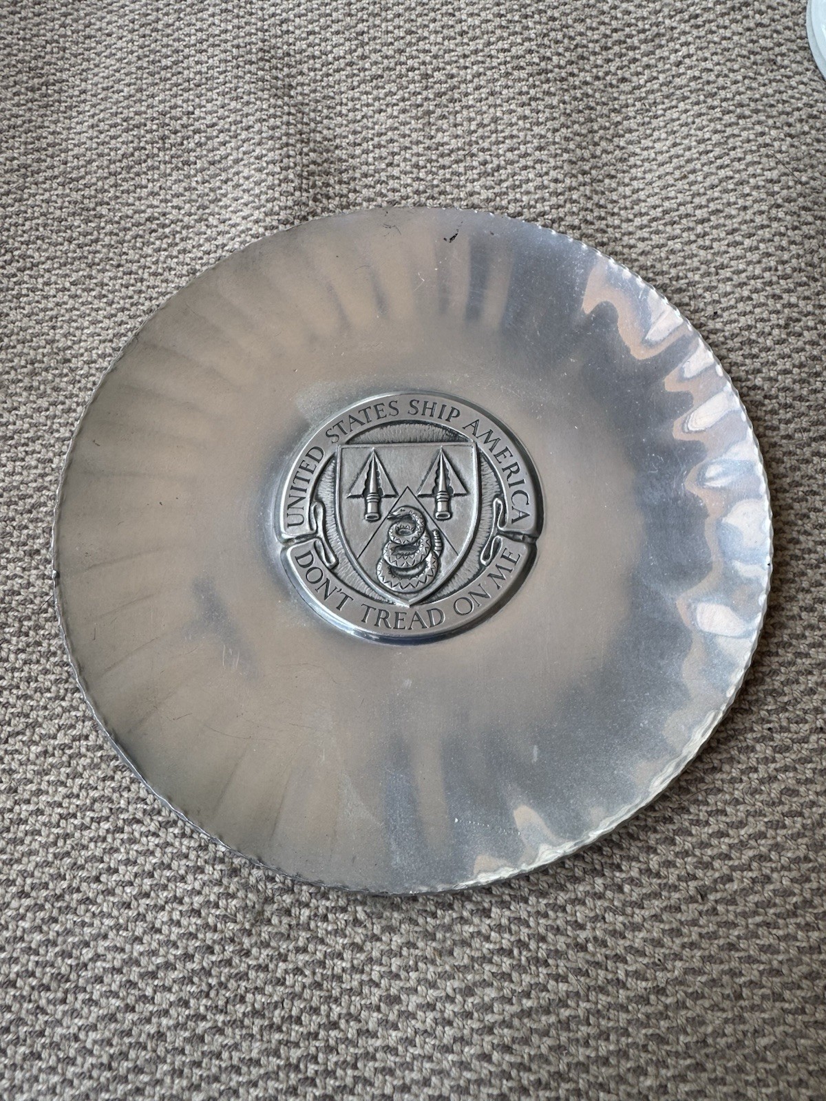 Vintage Aluminum 7.25” Wall Medallion Plate - US Navy USS America (CV-66)