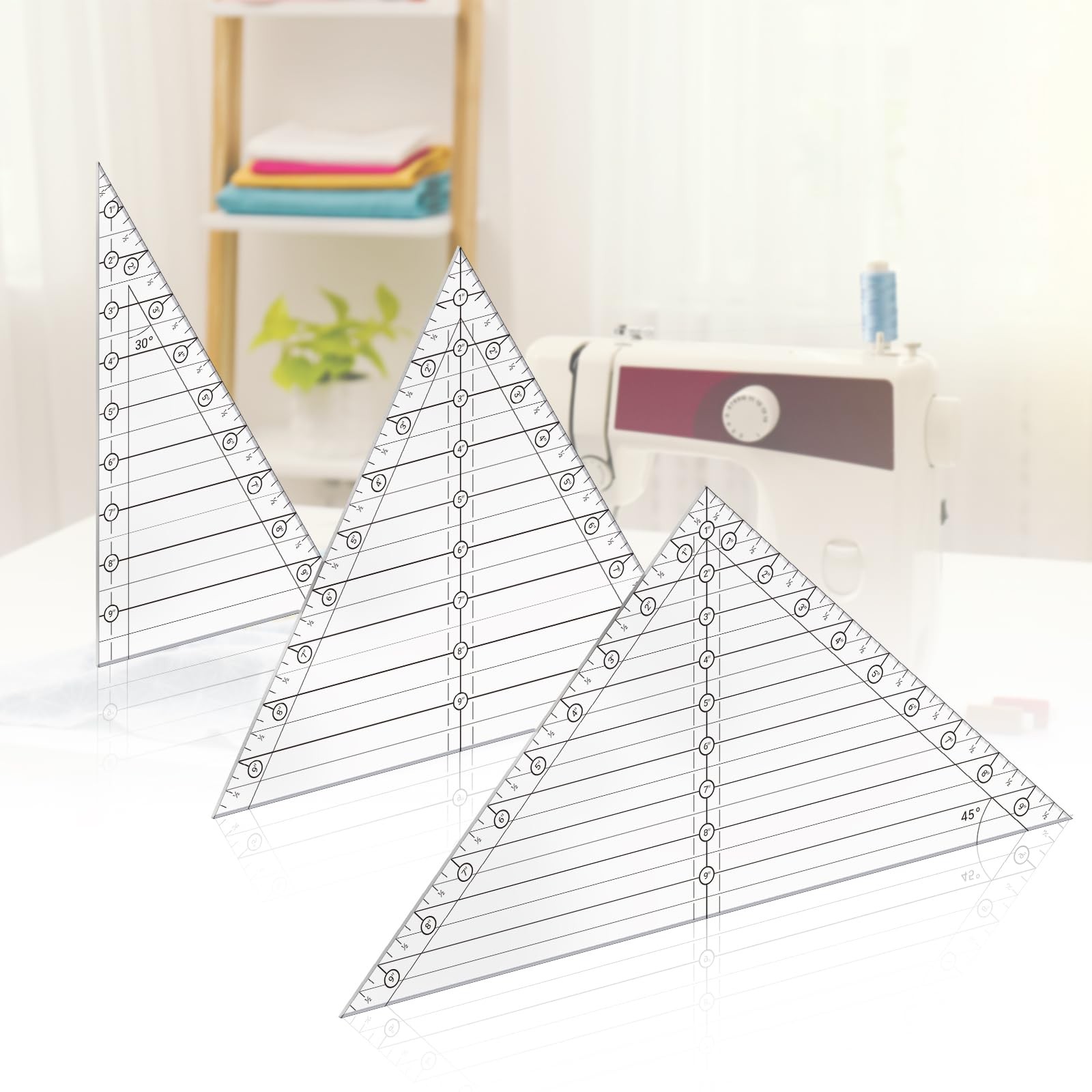 30/45/60 Angles Triangle Ruler Quilting 10 Inches Templates Acrylic 3 PCS