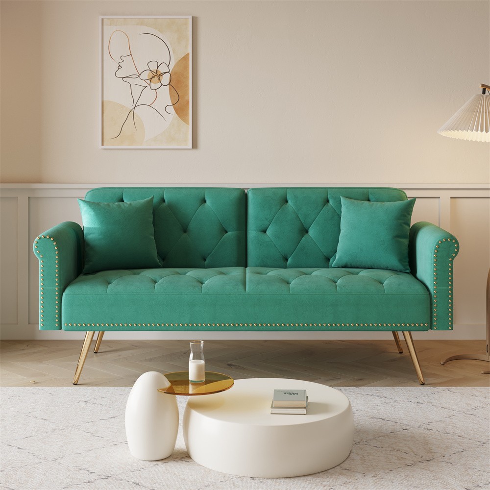 Convertible Sleeper Sofa Bed Velvet Loveseat 2 Seater Sofa Couch Folding Sofa GR