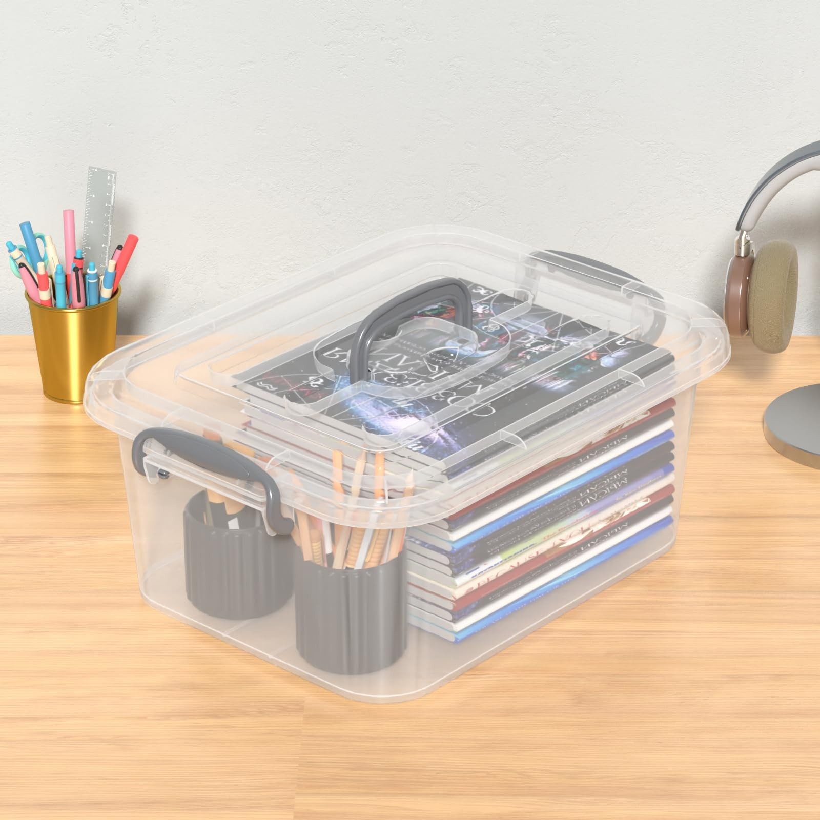 8 Quart Clear Storage Latching with Handle, Plastic Containers with Lids, 2 P...