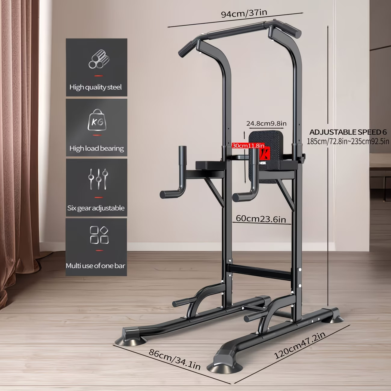 Adjustable Height Power Tower Dip Station,Multi-Functional Strength Training F