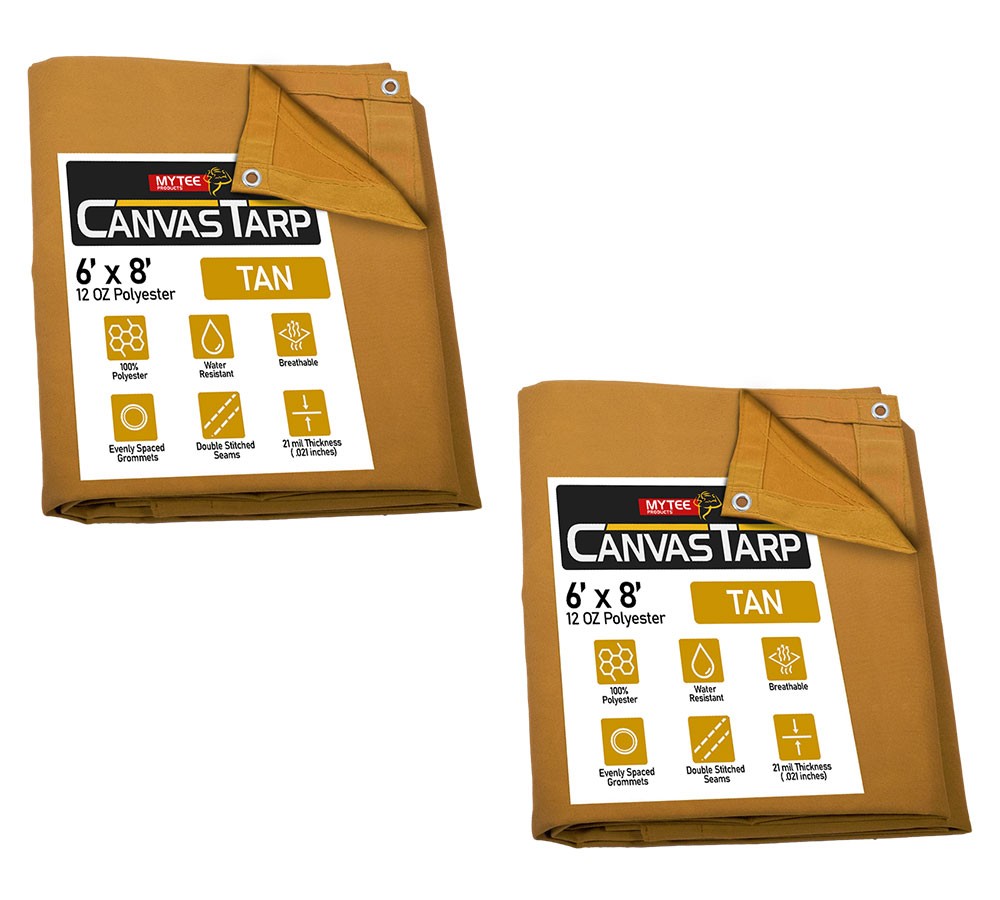 (2 Pack) 6' x 8' Tan Canvas Tarp 12oz Heavy Duty Water Resistant