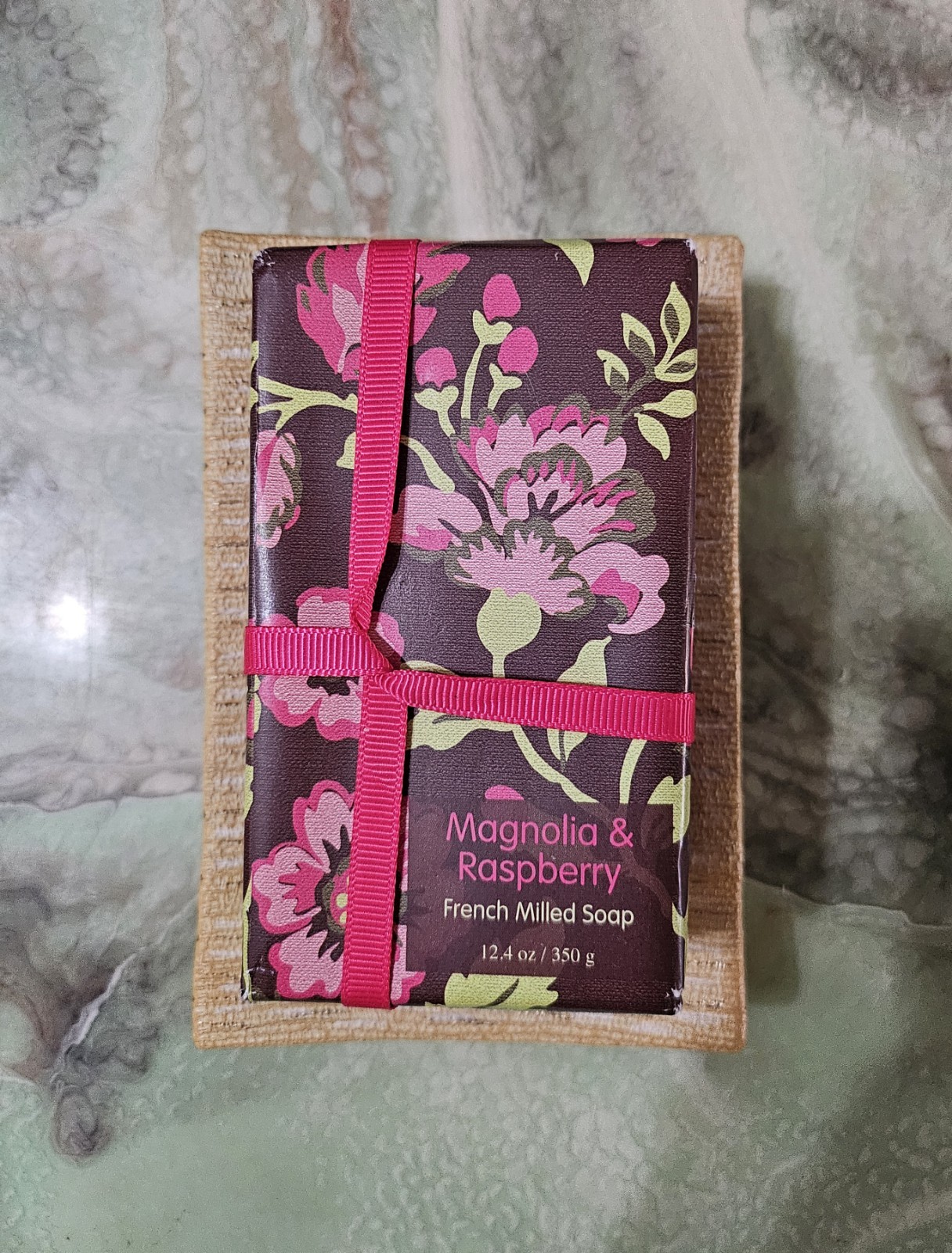 Soap Dish By Veratex & French Milled Soap 12.4oz Magnolia & Raspberry Scent  NEW