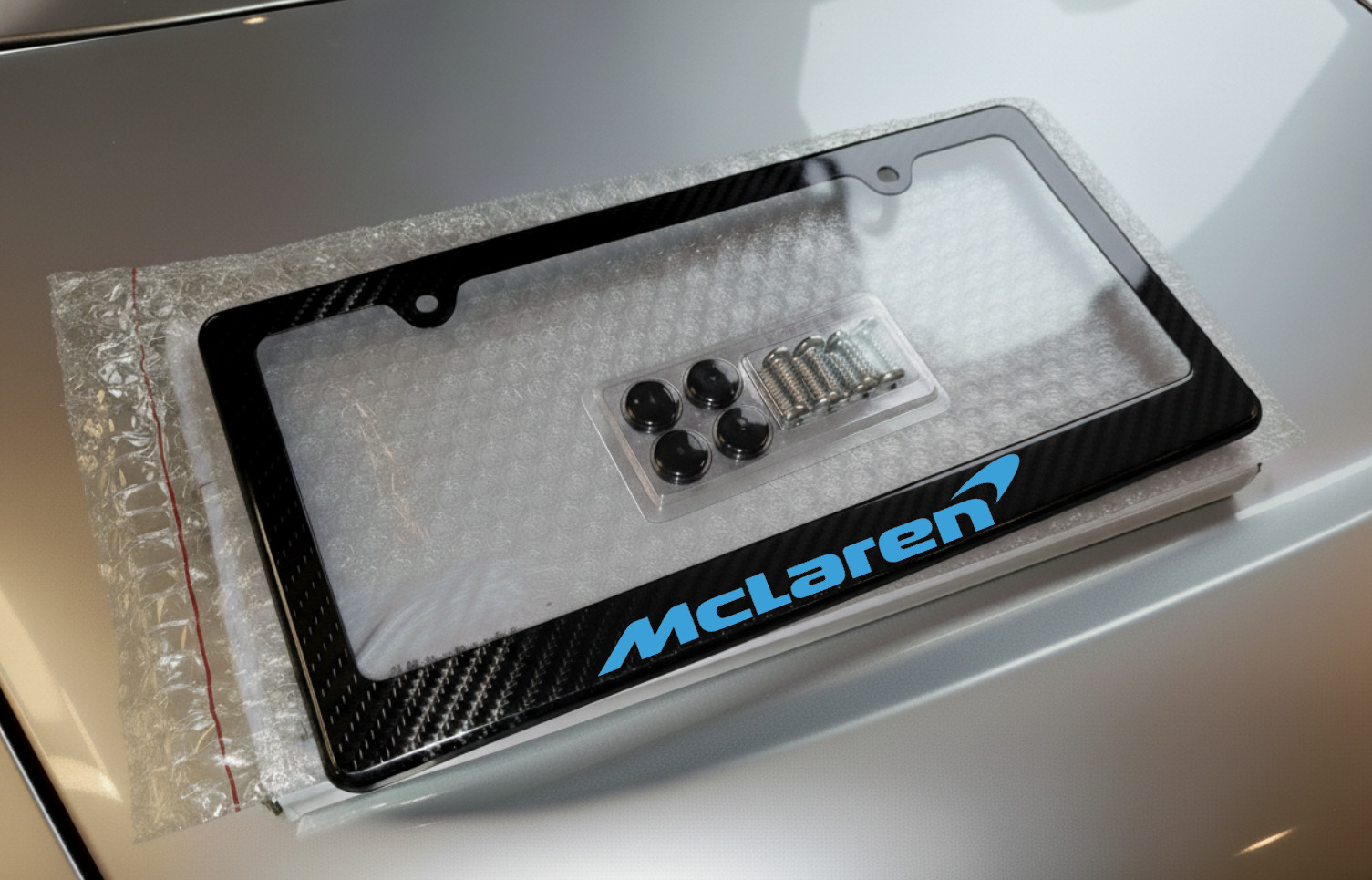 Blue McLaren License Plate Frame Racing Style 100% Carbon Fiber