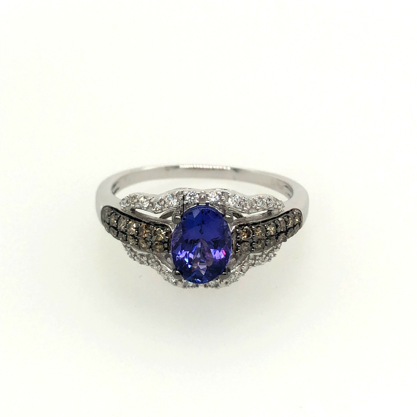 LeVian 14K White Gold 1.4 cts Tanzanite G-H SI1 Chocolate Diamond Ring Size 7