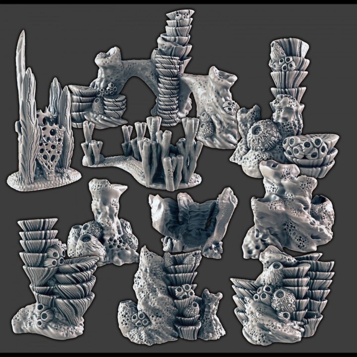 Coral Underwater 32mm Tabletop Terrain Miniature Set, Fiction, Scatter, Scenery