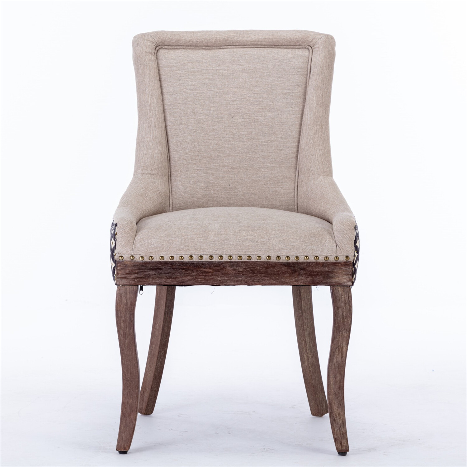 Set of 2 Dining Chair Upholstered Kitchen Dining Chair with Wood Leg Beige/Black