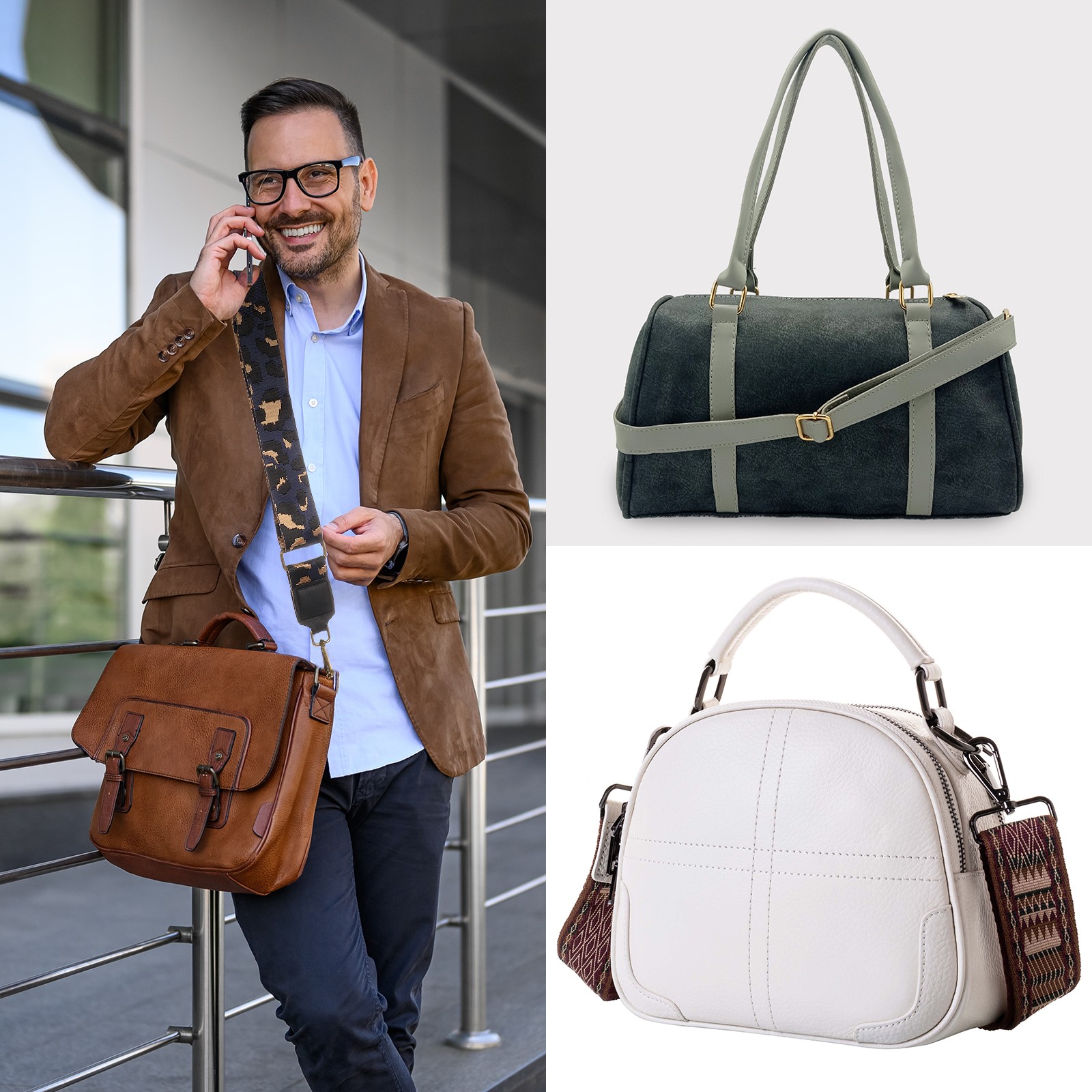 3.8cm Wide Shoulder Strap, Beige, Silver Pull Core Buckle