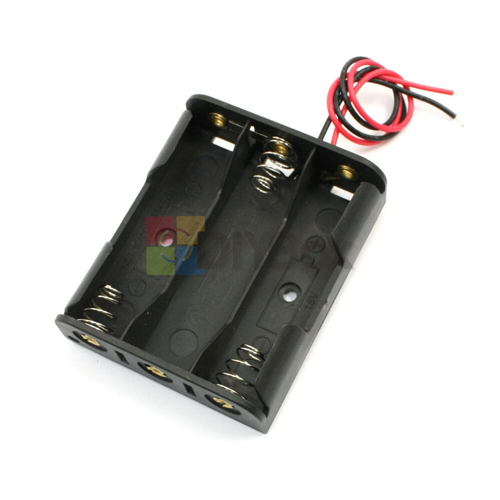10x Black Plastic Case Battery Storage Holder Box w/ Wire Leads for 3 X AA 4.5V