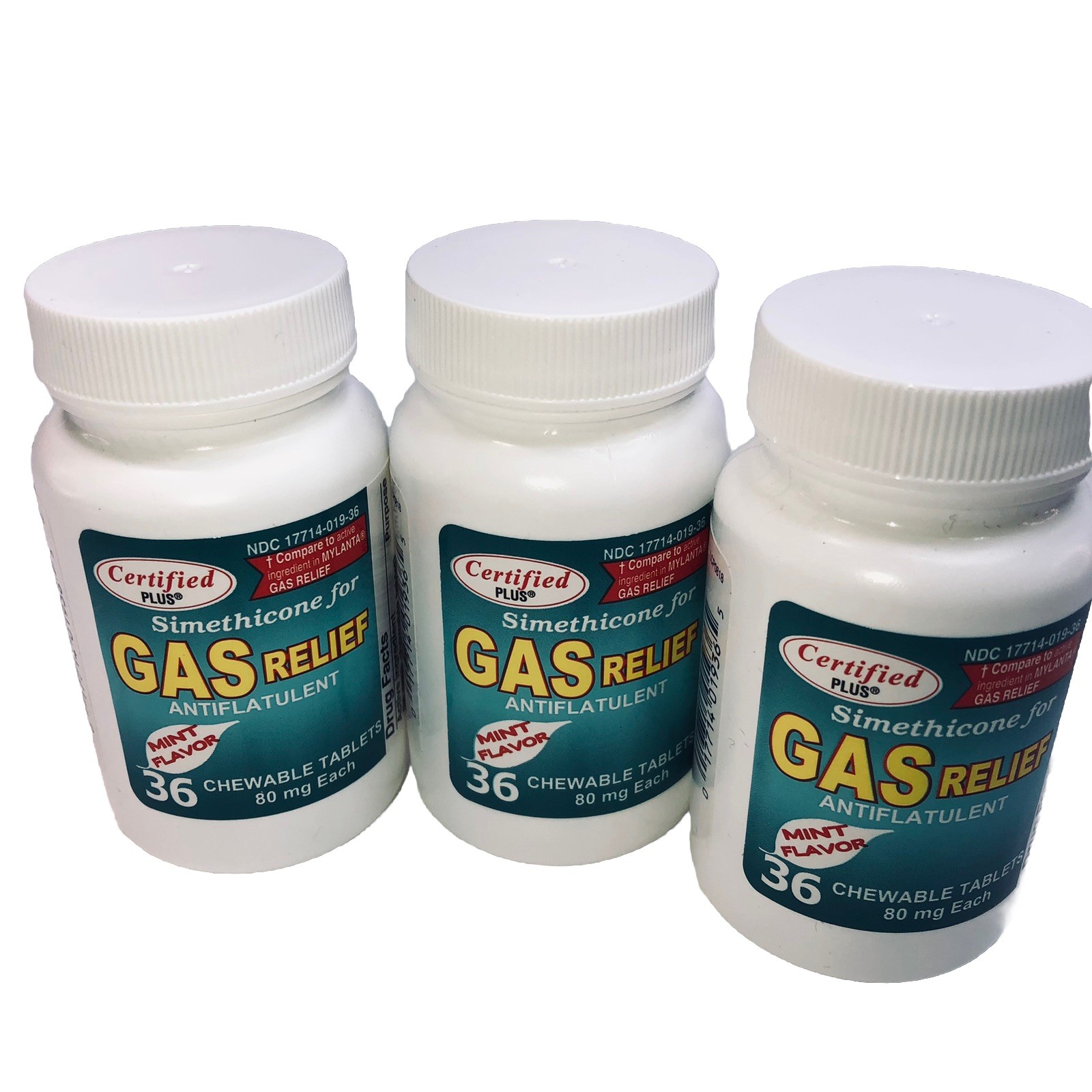 3 X Assured Simethicone Gas Relief Chewable Tablets 80mg Anti-Gas Bloating 108ct