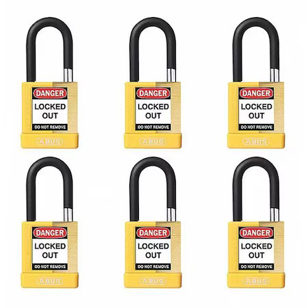 Abus 20084 Keyed Padlock, Open, Rectangular Steel Body, Hardened Steel Shackle,