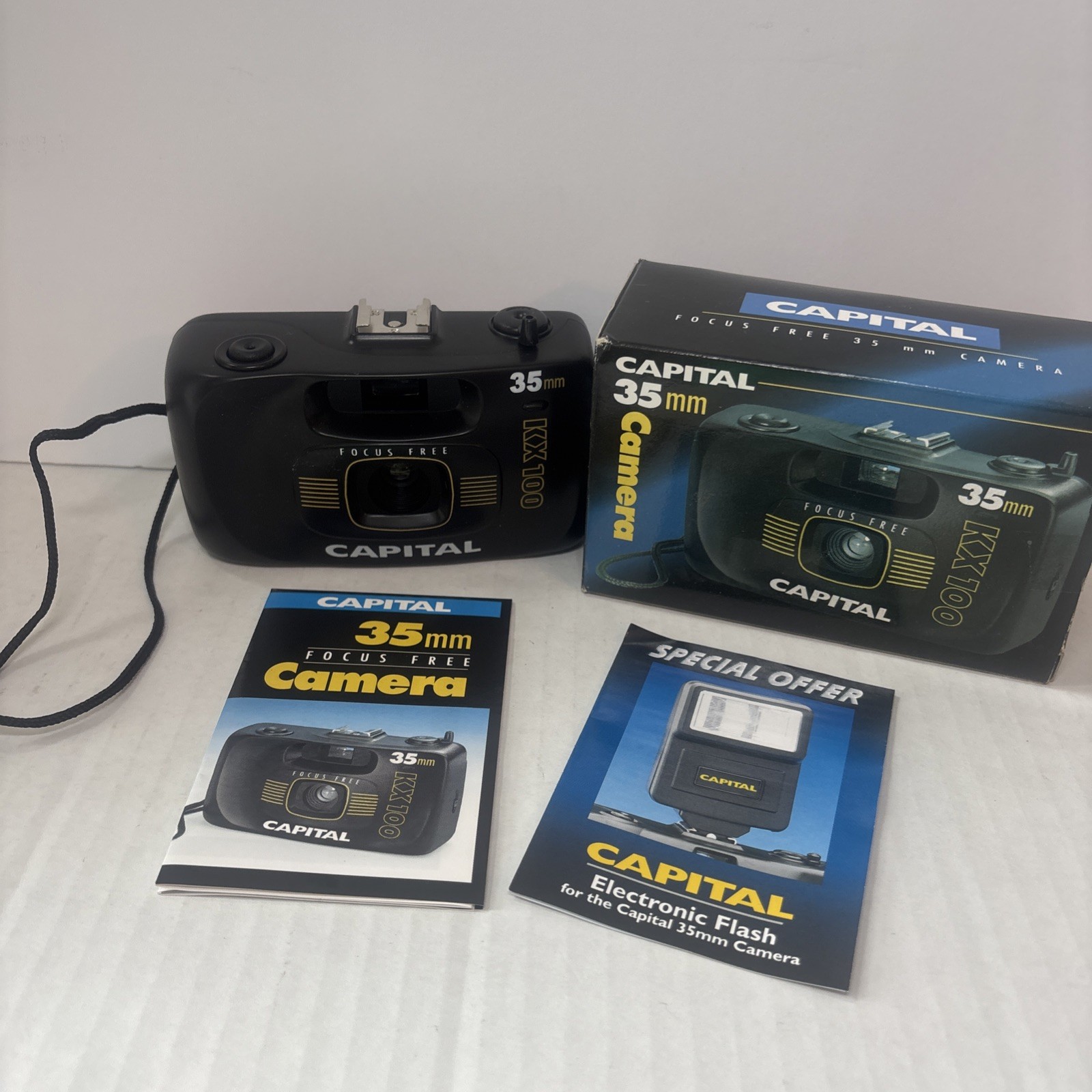 Capital KX100 35mm Focus Free Camera Black Vintage Retro New Box Manual