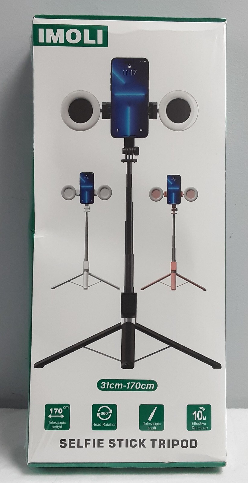 New, 170cm Pink IMOLI Scoping Selfie Stick w/Tripods & 2 Mini Ring Lights