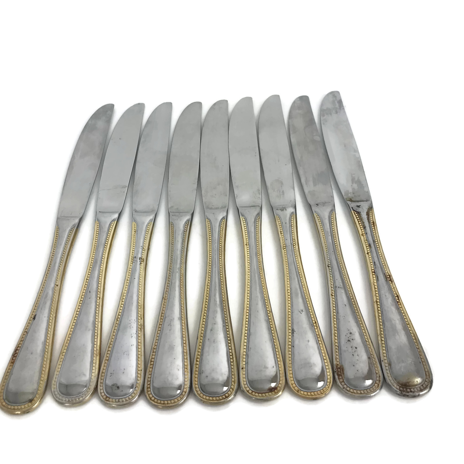 Wallace Gold Royal Bead Stainless Flatware Korea Set of 8 Solid Modern Knives