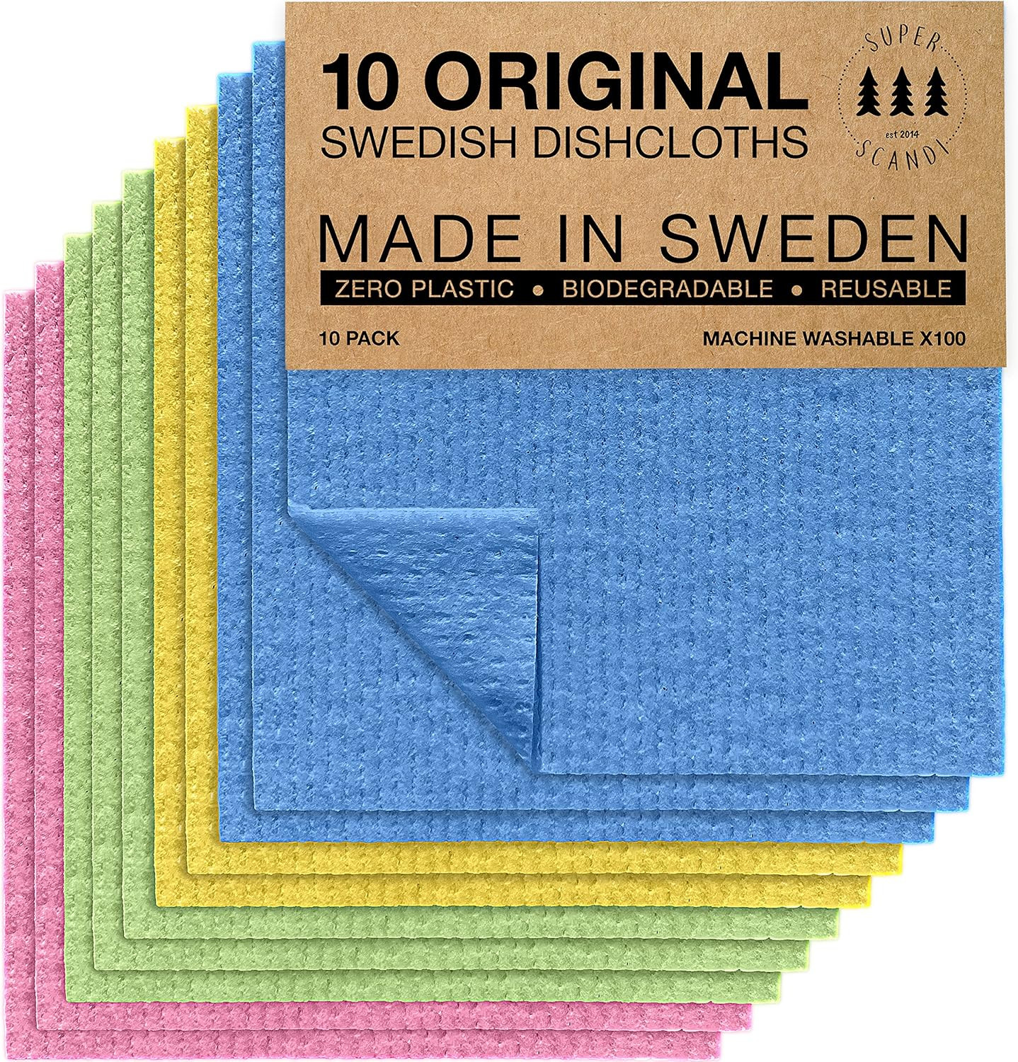 10 Pack Reusable Cleaning Cloths - 100% Biodegradable & Compostable | Washable S