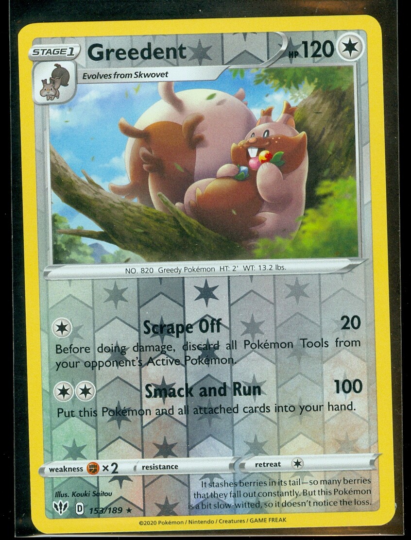 Pokemon GREEDENT 153/189 Darkness Ablaze - RARE Rev Holo - MINT