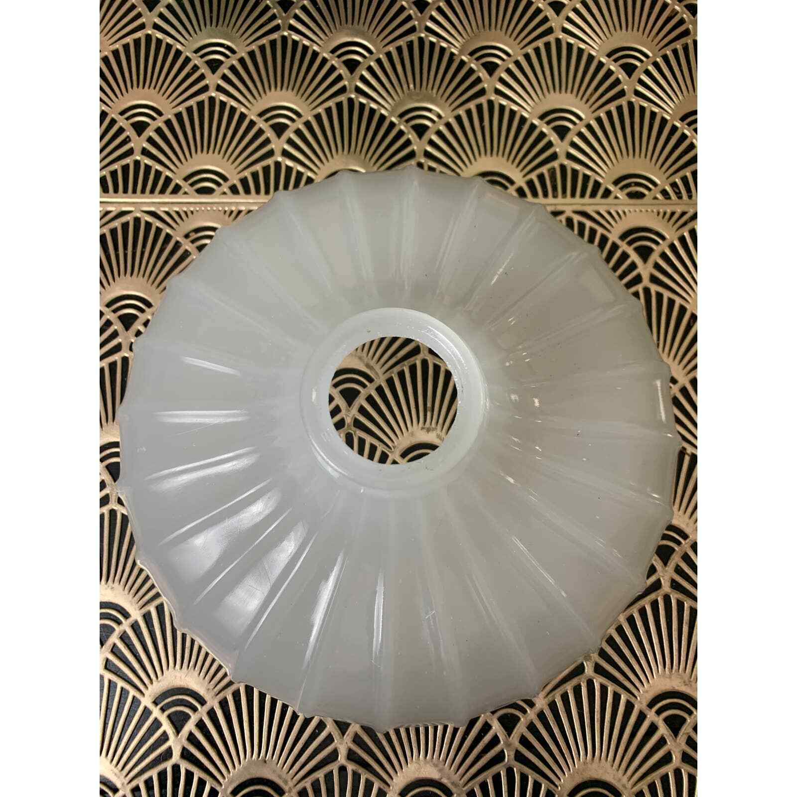 Antique opalescent milk glass hanging pendant lamp shade ribbed 10"