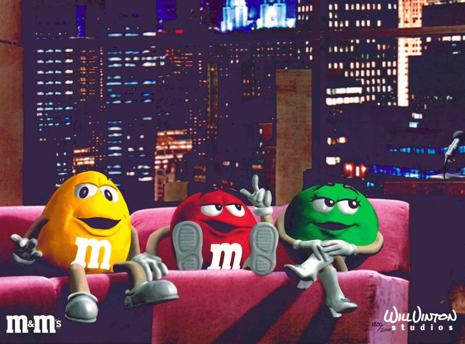 "Talk Show" M&M's Cel Advertisement Art Ad Mars Candy Yellow Red Green Character