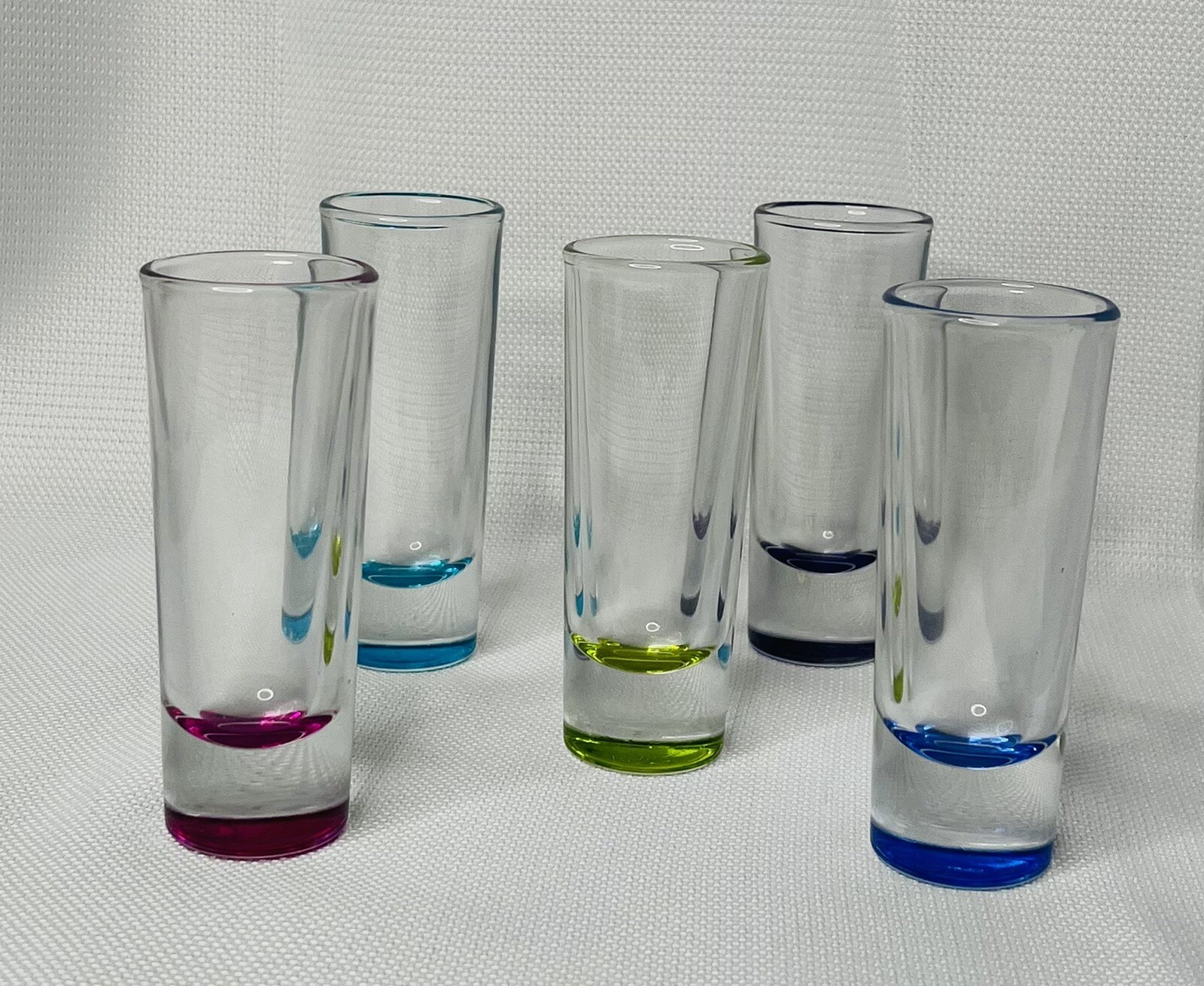 Crisa (5)Tall Alcohol Tequila 2oz Shot Glasses Signed Neon Rainbow Color Bottom