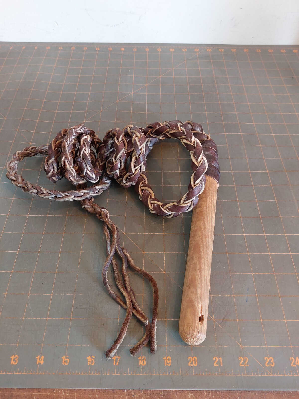 Vintage Leather Horse Bull Whip Western Wood Handle Bullwhip 90"