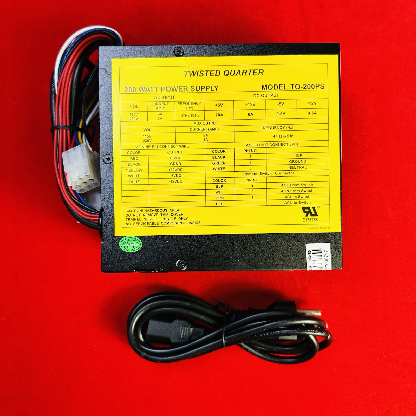 Twisted Quarter Arcade Power Supply With Cords New Tested