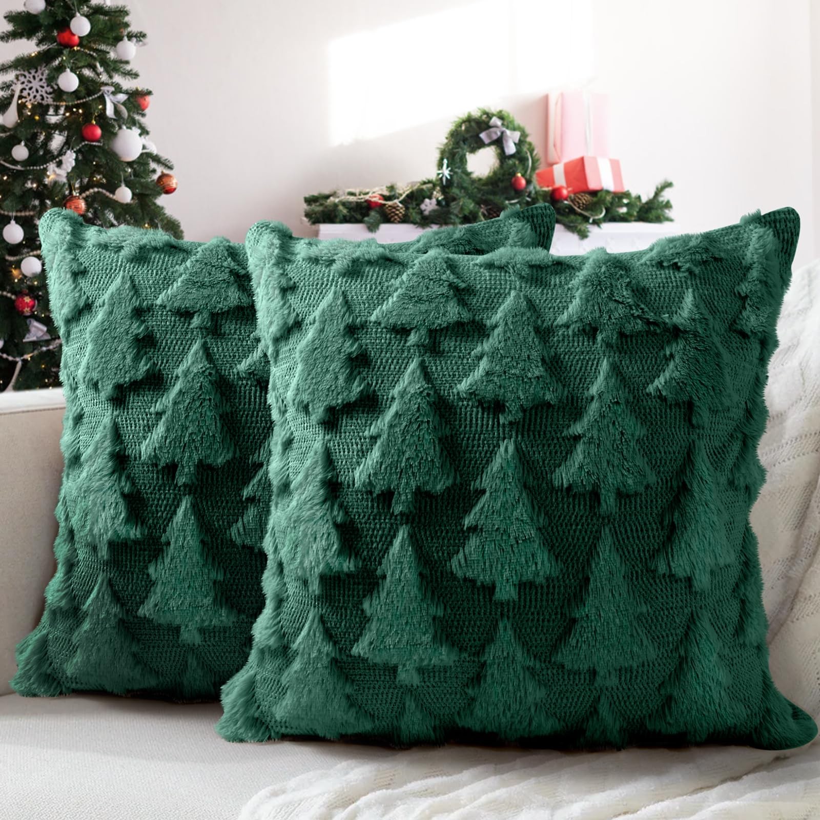 CASAJOY Christmas Pillow Covers 18x18 inch, Set 18" x (Pack of 2), Green