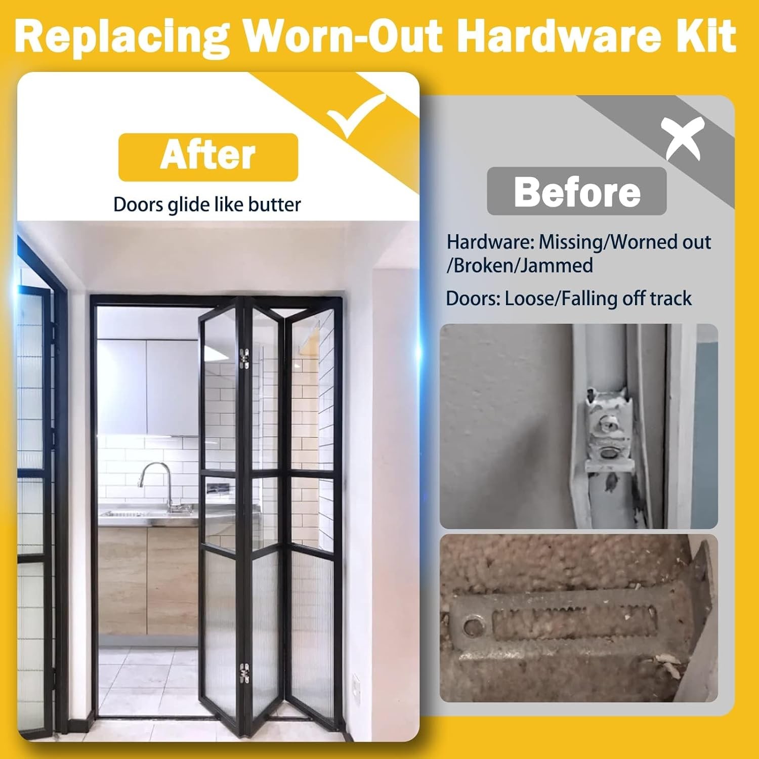 2 Pack Bi-fold Sliding Closet Doors Replacement Parts Include Top&Bottom Bracket