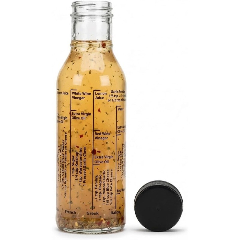Glass Salad Dressing Mixer Bottle 13oz Eight Recipes Leak Proof Airtight Cap New