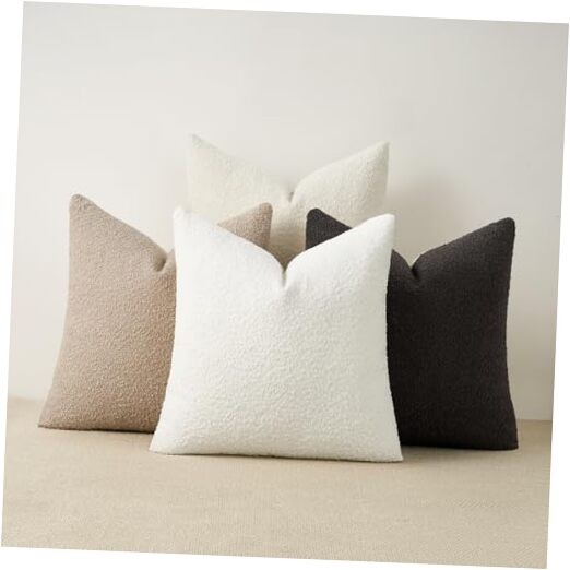 Boucle Throw Pillow Covers 18x18 Inches Set 18" x 18" (Pack of 4) Neutral Grey