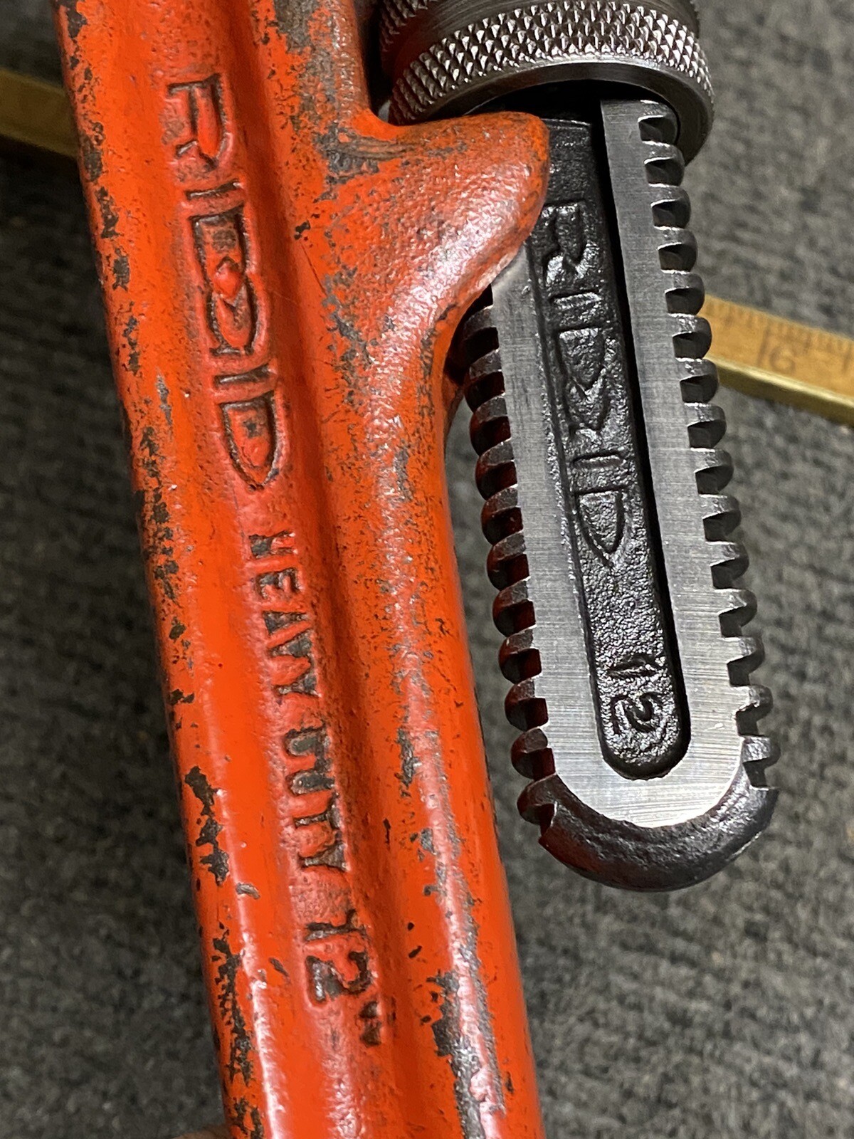 Vintage 12” Ridgid Adjustable Pipe Wrench Lightly Used Partial Sticker USA