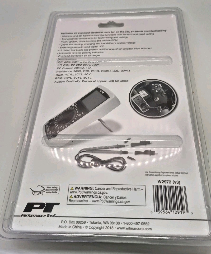 Performance Tool Digital Automotive Multimeter W2972 Professional.