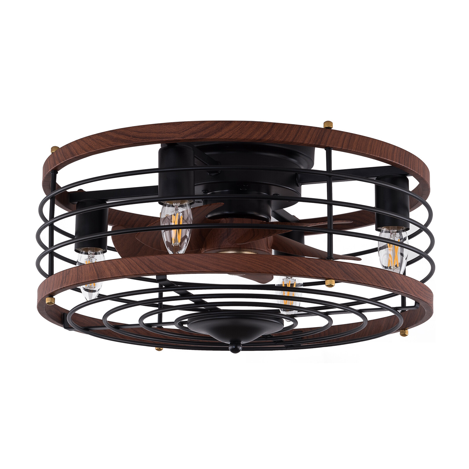6-Gears Ceiling Fan Light E26 Ceiling Light Round Caged Ceiling Fan W/ Light 40W