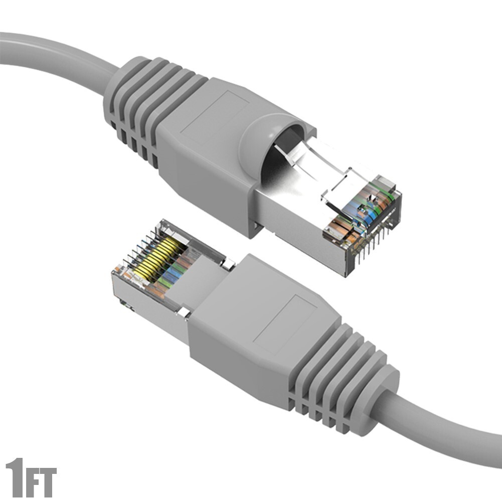 1FT Cat6A RJ45 Network LAN Ethernet SSTP Shielded Patch Cable Copper Wire Gray