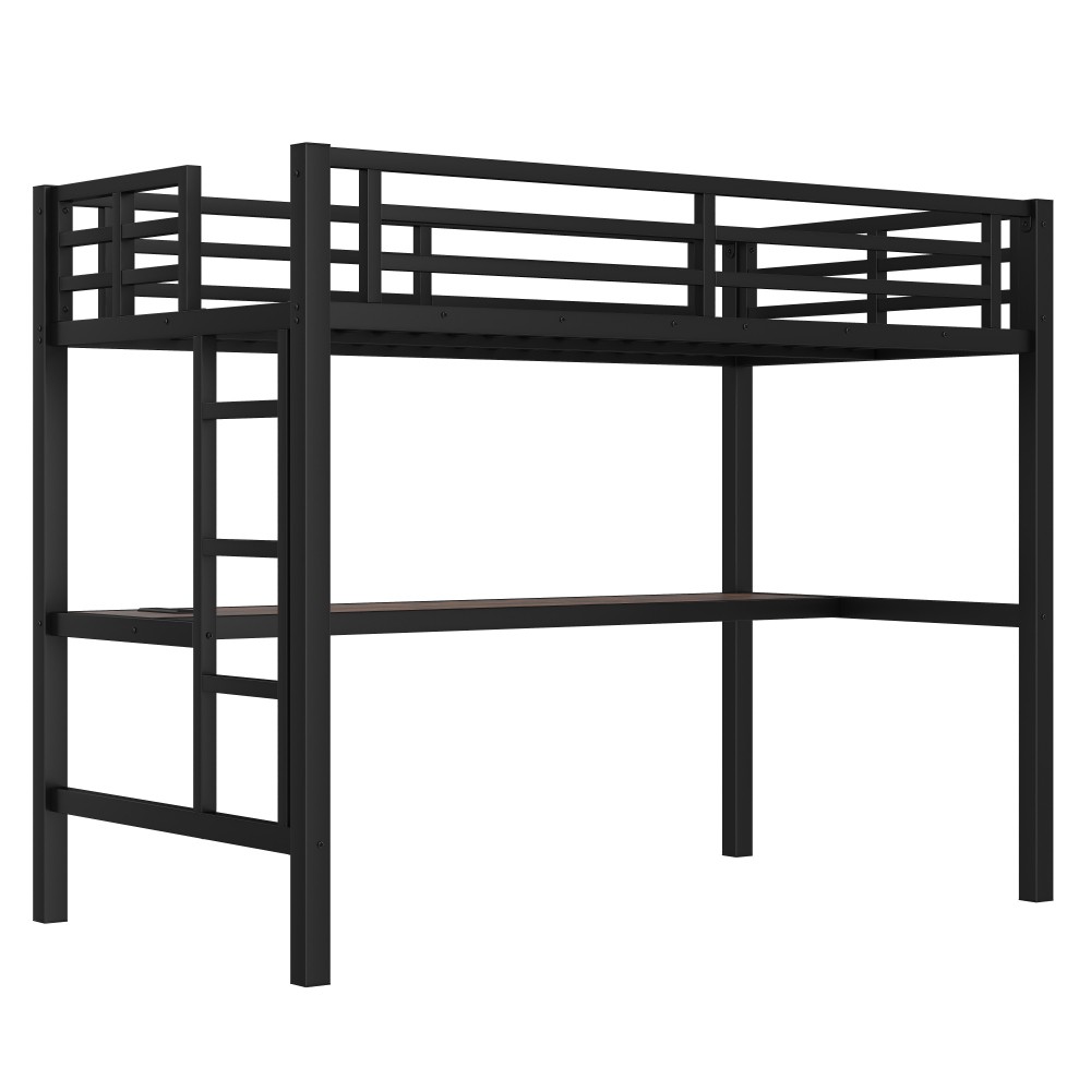 Metal Twin Loft Bed w/ Power Outlet & LED Light, Space-Saving, Black