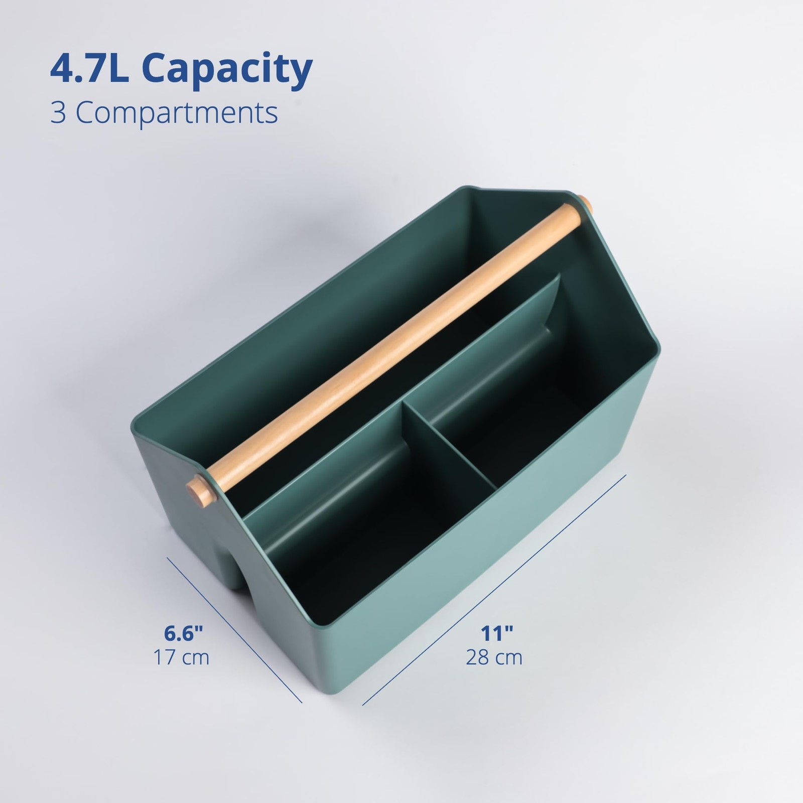 Medium Storage Basket – Plastic Caddy with Wooden Handle for Office, Arts & C...