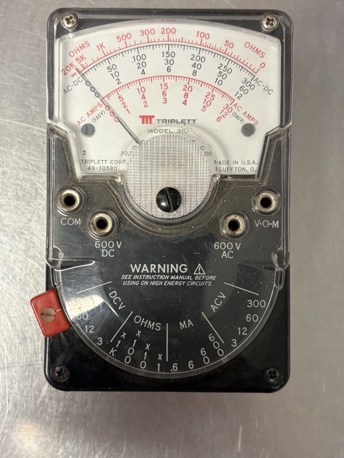 Triplett Model 310 Type 4 Volt Ohm Meter with Case, Probes and Instructions