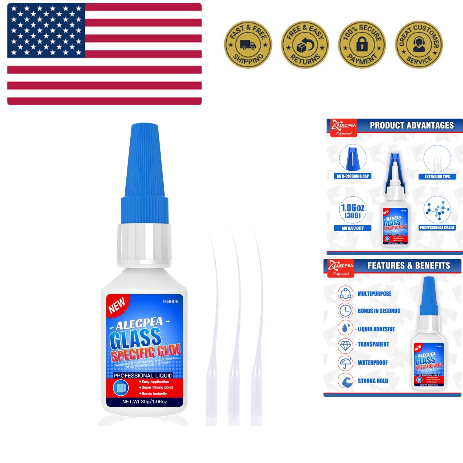 30g Glass Glue - Crystal Clear Invisible Adhesive for Glass Repair, Jewelry &...