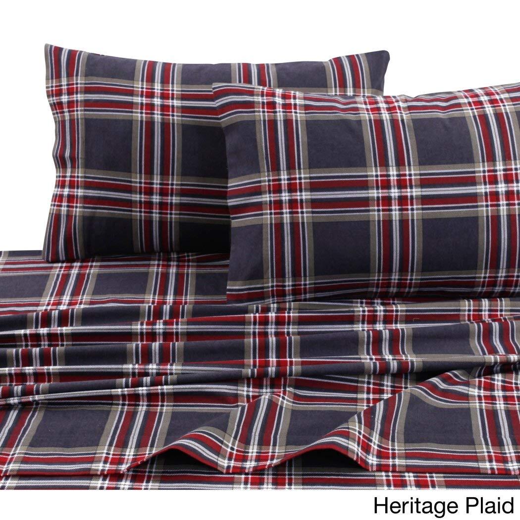 4 Piece Red King Deep Pocket Sheet Set, Grey Heritage Plaid Checkered Gingham