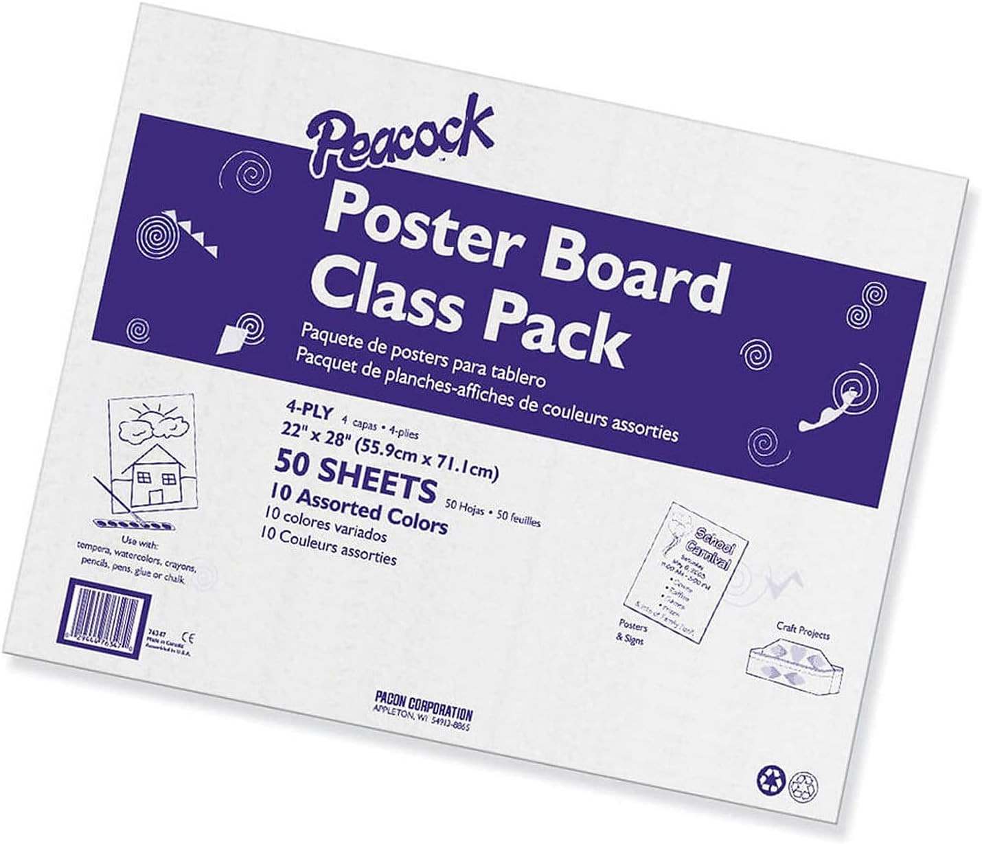 Class Pack Paper Poster Board, 22" X 28", Assorted Colors, 50 Sheets (PAC0076347