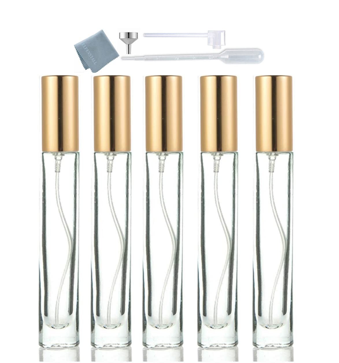 - Thick Glass 5pcs 10ml 1/3oz Gold Spray Bottle Refill Perfume Hydrating Frag...