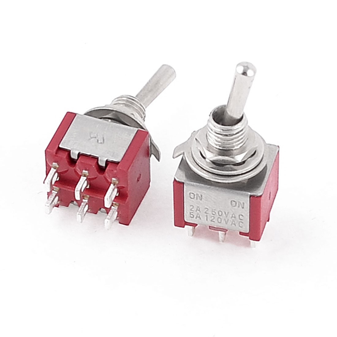 2pcs AC 250V 2A 120V 5A/Position ON 2 DPDT 6 Terminal Lever Switch