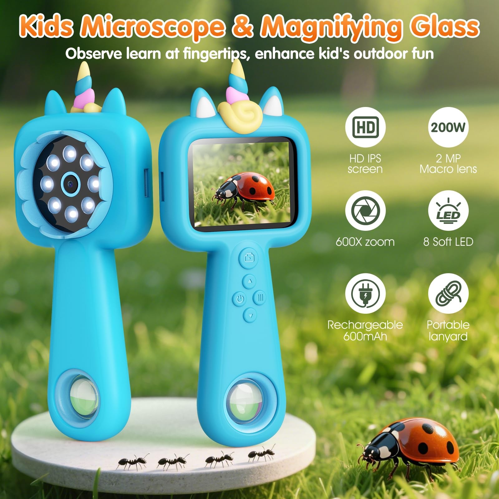 Pocket Microscope for Kids, 2.4" Screen 600X Portable Digital Microscope Hand...