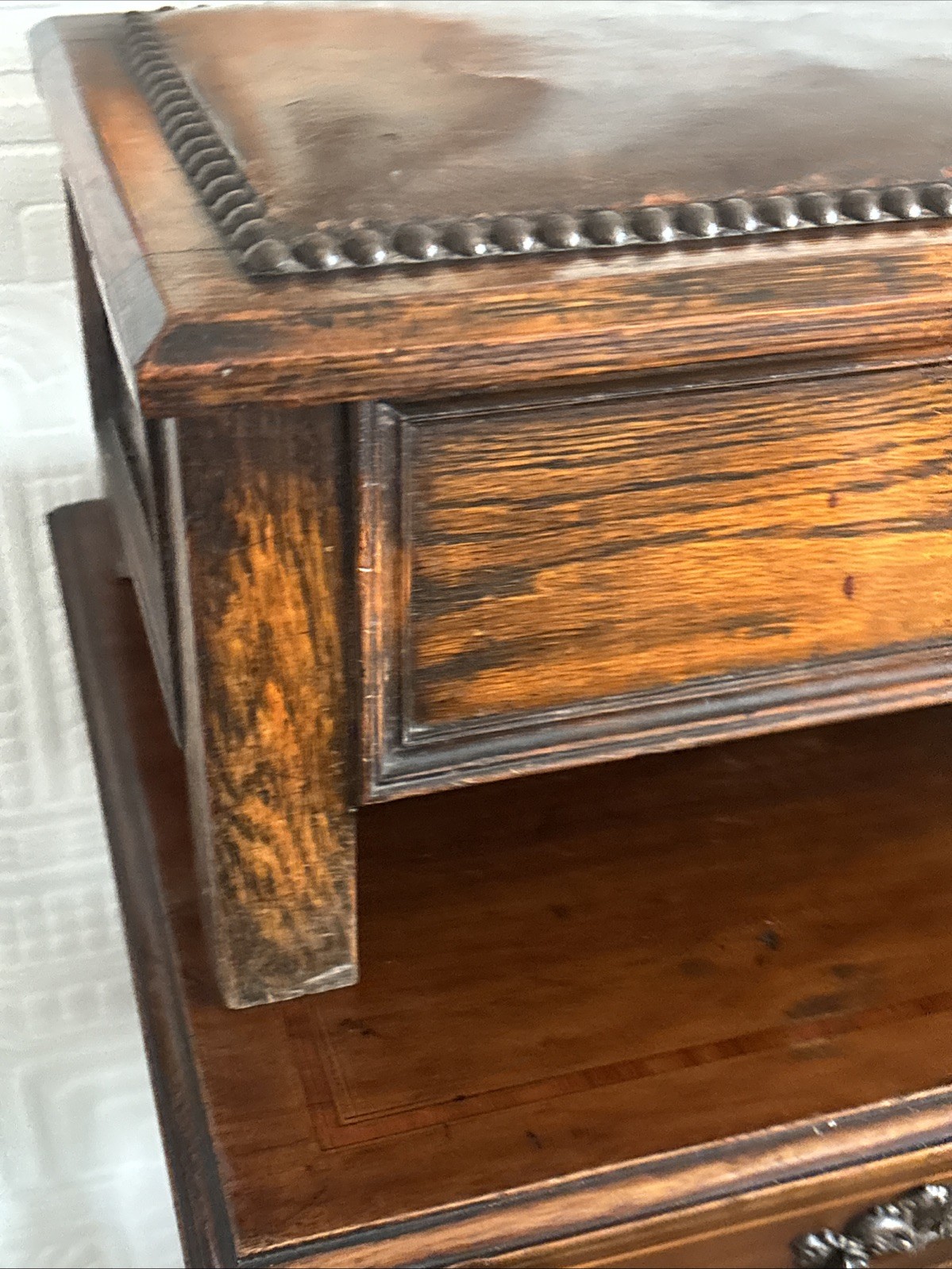 Lovely Antique Oak Storage Footstool With Leather Top