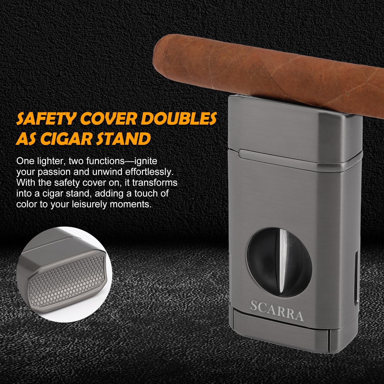 SCARRA Cigar Torch Lighter, Multi-Function 3-in-1 Lighter Gift for Gray