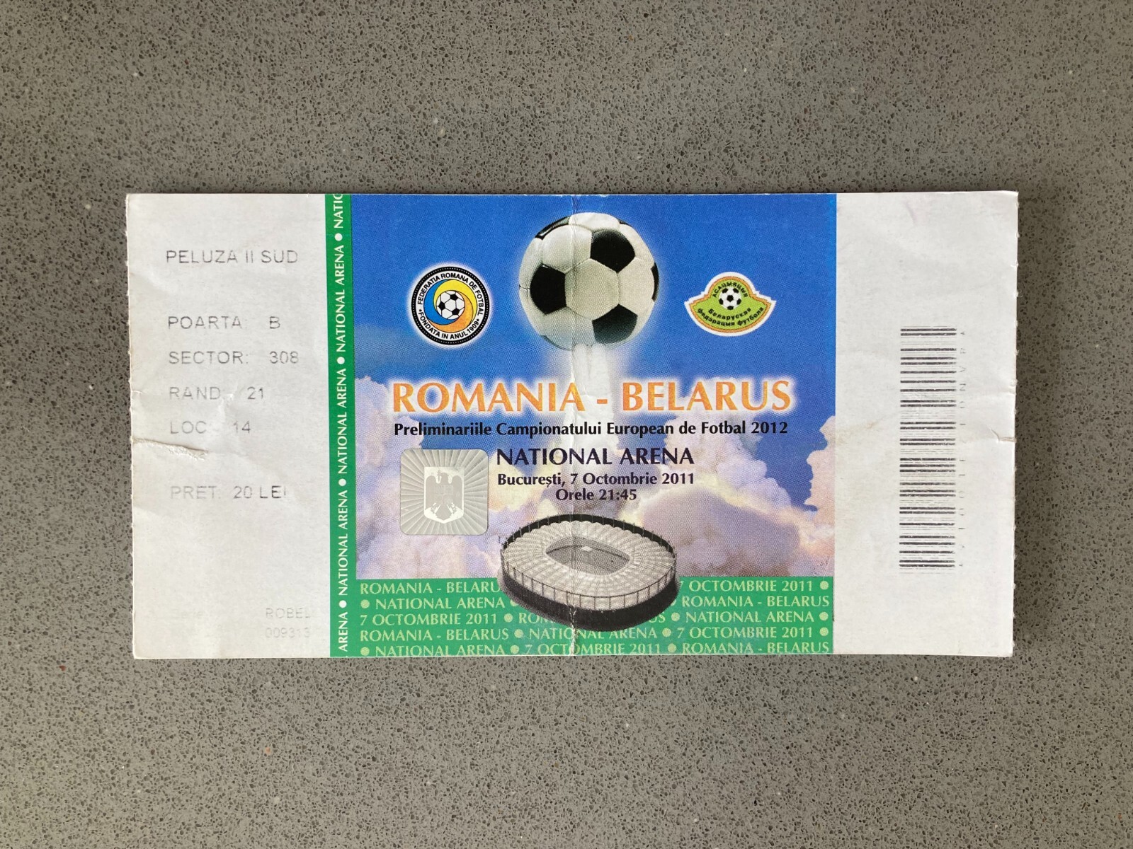 Romania v Belarus 2011 Match Ticket