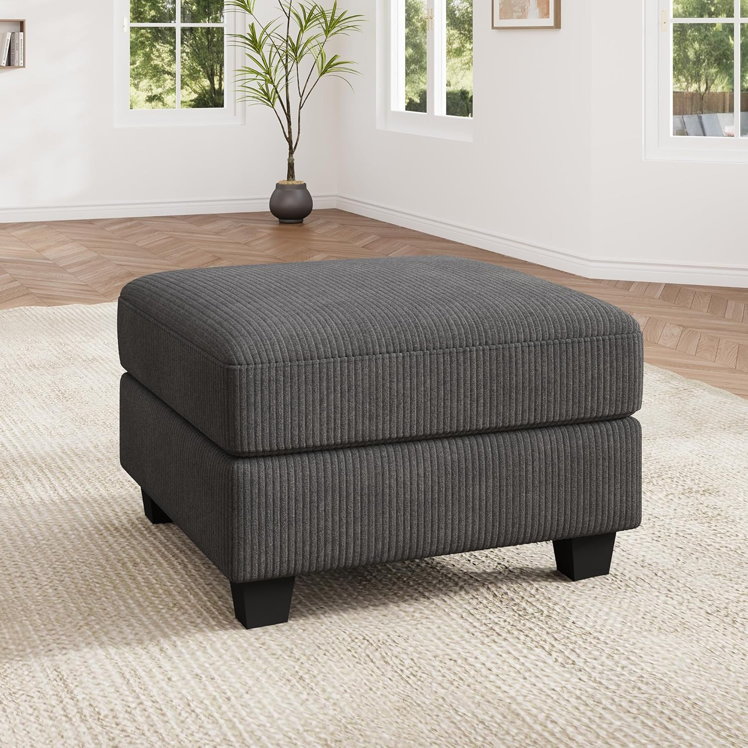 Modern Corduroy Ottoman Module Sofa, 28.4 Inch Square Ottoman Bench with Storage