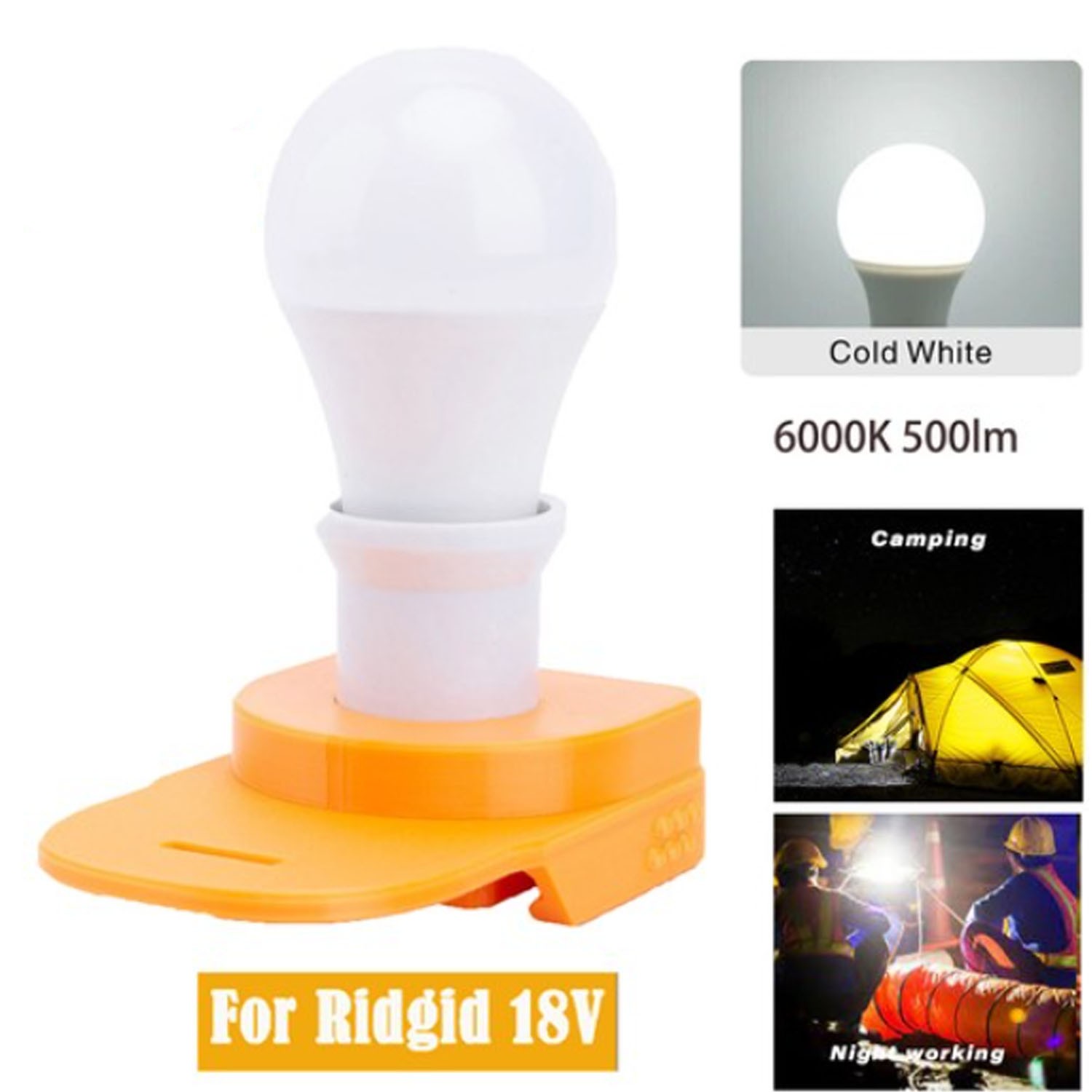 LED Work Light For Ridgid AEG 18V Battery Portable 6W E27 Bulb Lamp w/Holder