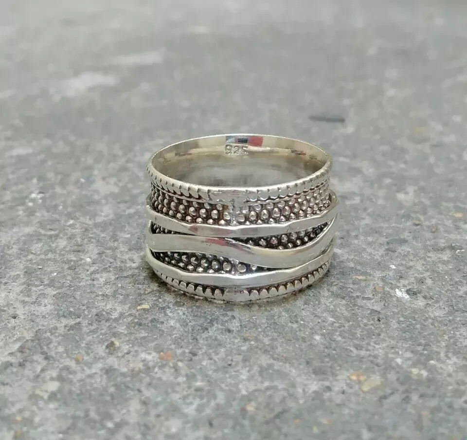 925 Sterling Silver Wide Band& Solid Spinner Ring Handmade Ring All Size R294