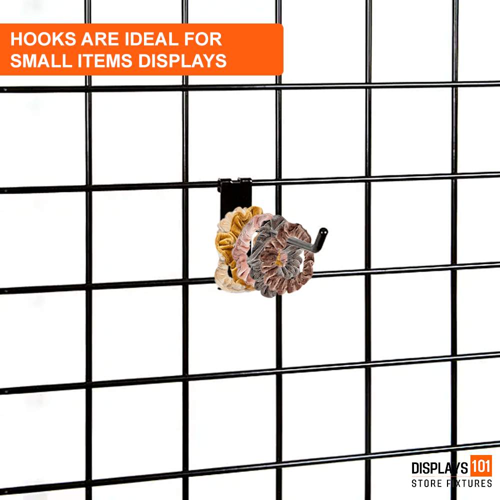 12" Gridwall Hooks | 100-Pack Black Hooks For Grid Panel Displays - NEW